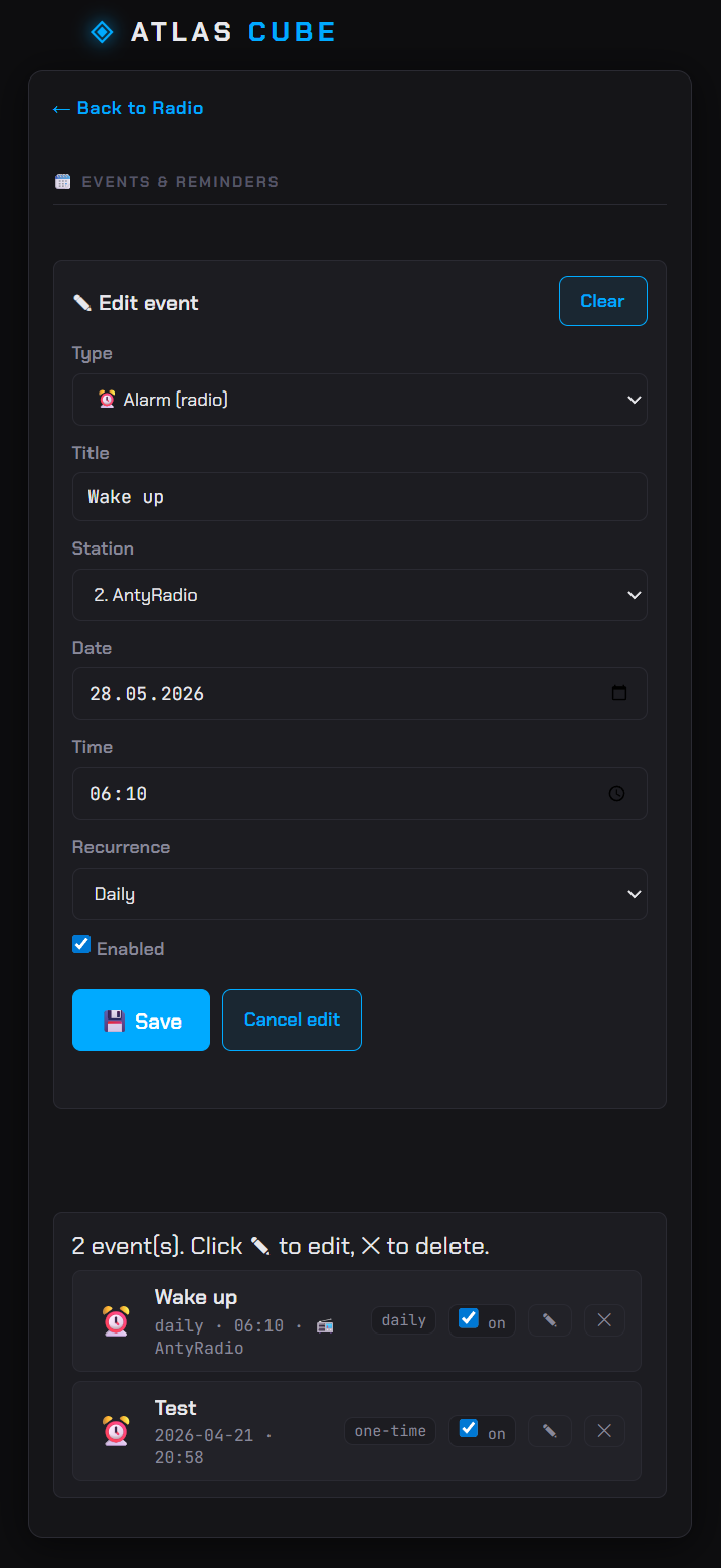Web UI — events
