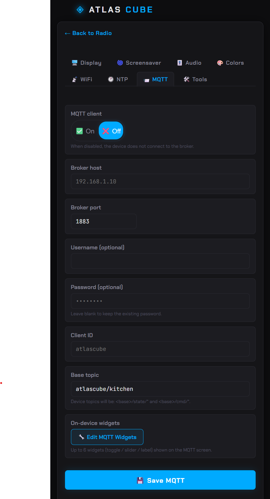 Web UI — MQTT
