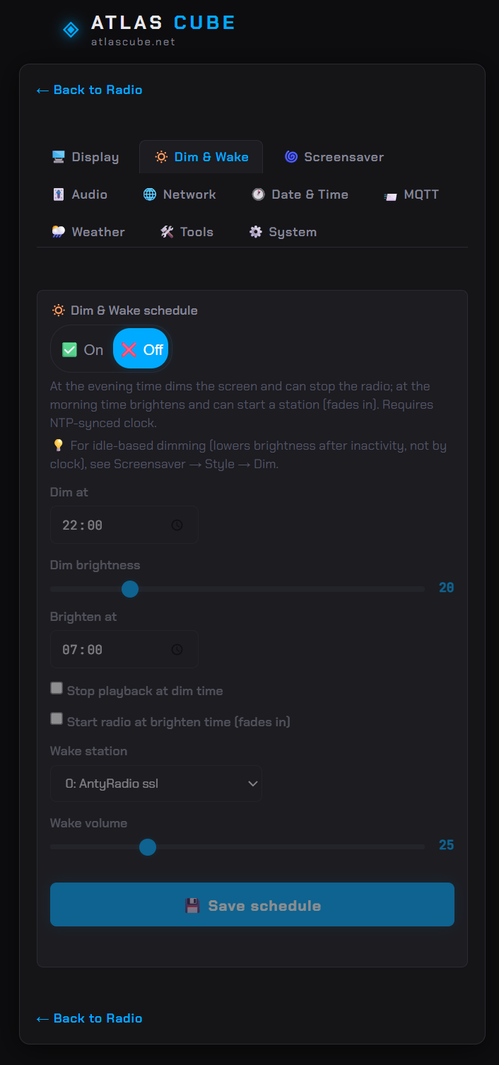 Web UI — dim & wake