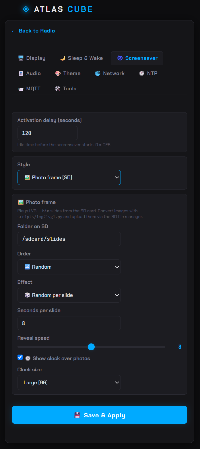 Web UI — screensaver