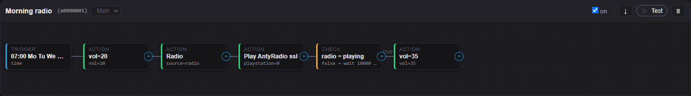 A morning-radio rule in the rules editor